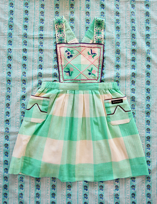 [BONJOUR DIARY]Reina dress with new  embroidery _ Vichy Mint check - Crepe