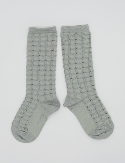 [COLLEGIEN]Textured Checked-knit Knee-high Socks (No.876)[24/27, 32/35]