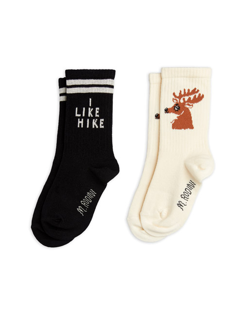[MINI RODINI] Hike+Deer socks 2-packt_Black