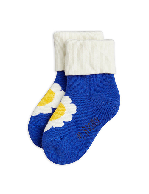 [MINI RODINI]  MR flower terry socks _ Blue