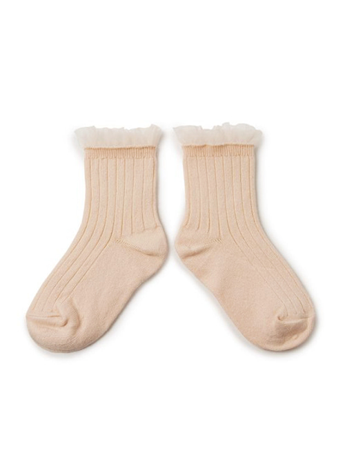 [COLLEGIEN] Tulle Frill Ribbed Ankle Socks (N0.590)
