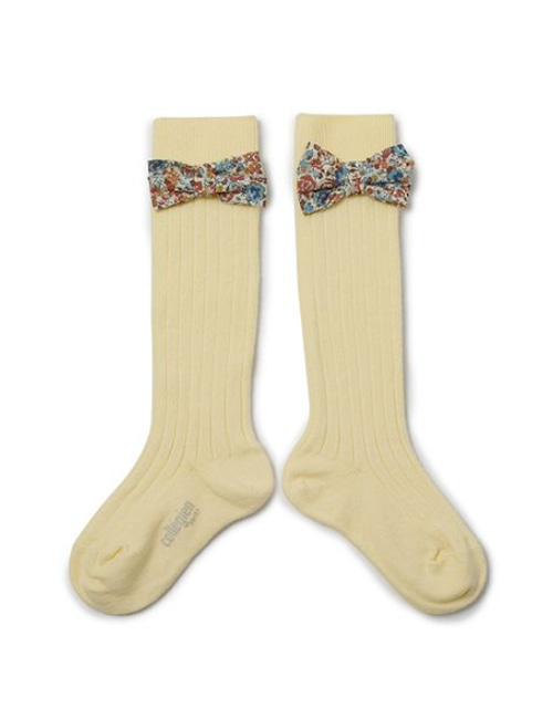 [COLLEGIEN] Ribbed Knee-high Socks with Liberty Bow (No.039)[24/27, 28/31, 32/35]