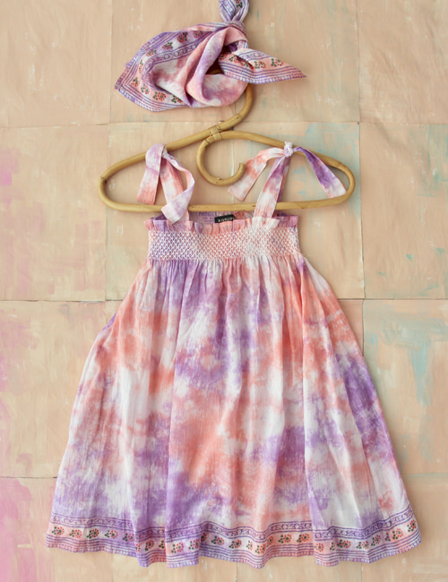 [BONJOUR DIARY] Tie &amp; Dye Skirt Dress with 50*50 scarf _ Tie&amp;Dye Violet [8y]
