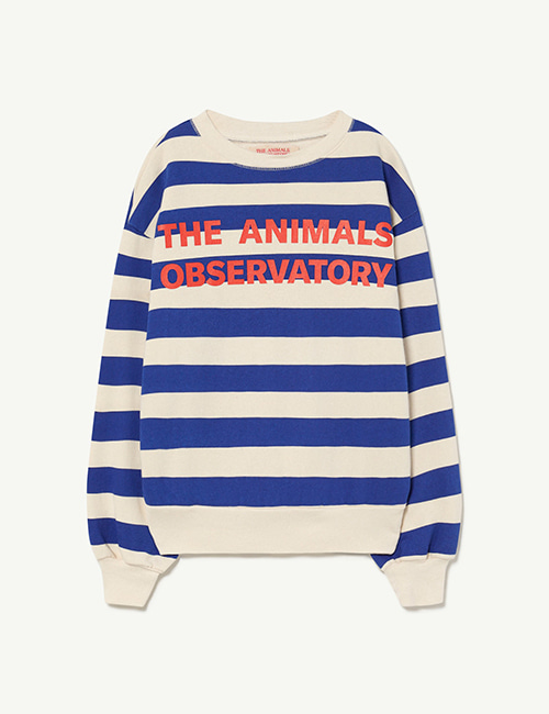 [The Animals Observatory] Recycled Raw White Blue Stripes Bear Sweatshirt