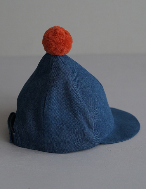 [ MES KIDS DES FLEURS] baseball cap with pompom _ Blue (80%cotton 20%Polyester)