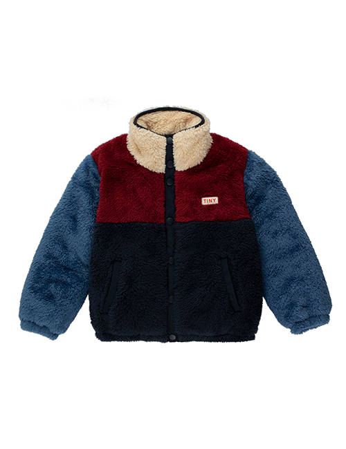 [TINY COTTONS]  COLOR BLOCK POLAR SHERPA JACKET_navy/deep red [4Y]
