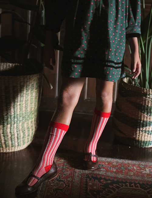 [BONJOUR DIARY]Red stripes socks [32/35]