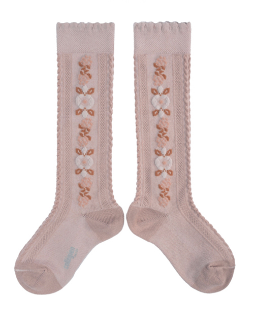 [Collegien] Dalia - Jacquard Flower Knee-high Socks, [331] Vieux Rose [32/35]