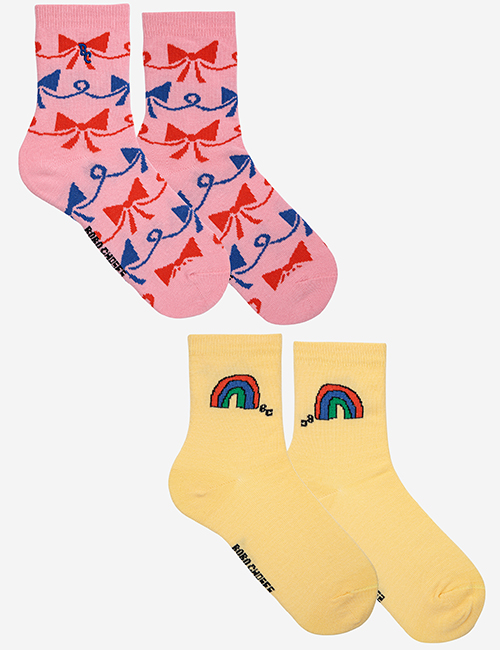 [BOBO CHOSES]Rainbow &amp; Ribbon Bow All Over short socks pack x 2 [ 23-25, 26-28, 29-31, 32-34, 35-37]