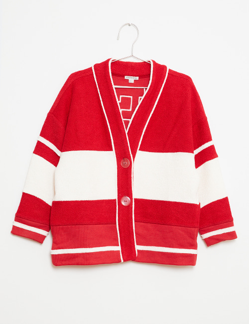 [FISH &amp; KIDS]&quot;F&quot; CARDIGAN _ RED AND WHITE