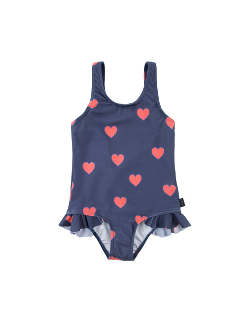 [Tiny Cottons] “HEARTS” FRILLS SWIMSUIT _ light navy/light red