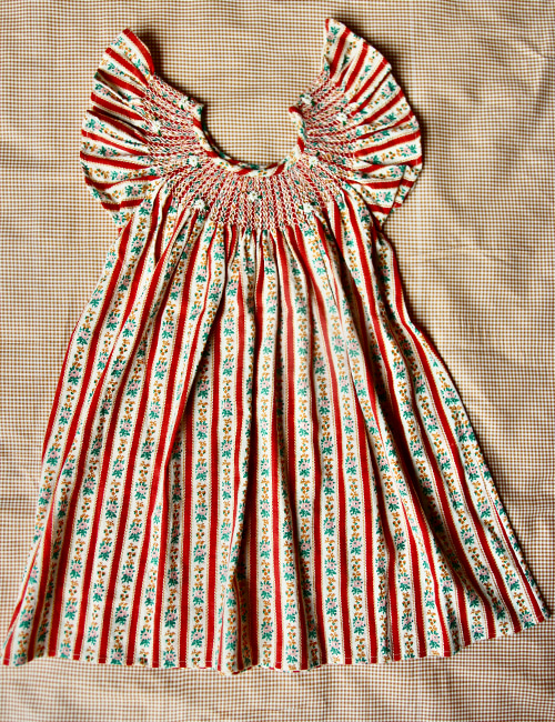 [Bonjour Diary] Butterfly dress with hand smocking embroidery _ Wall paper stripe print cotton