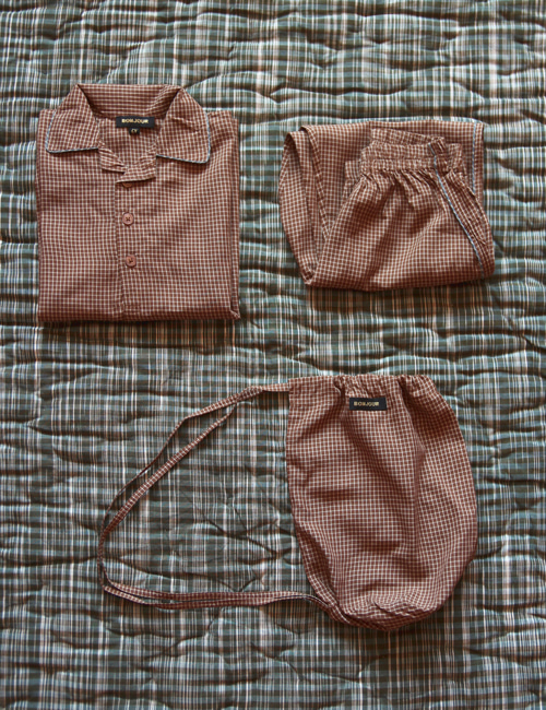 [BONJOUR DIARY] Boy Pyjama set  with bag _ Caramel check