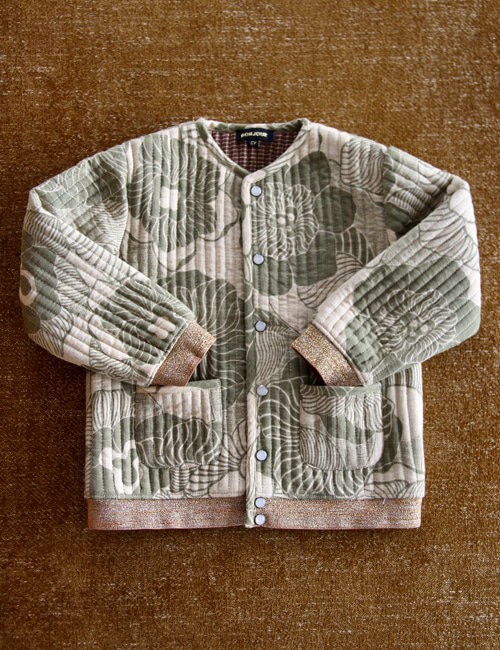 [BONJOUR DIARY] Quilted Jacket with Cotton filling _Moss green flower print