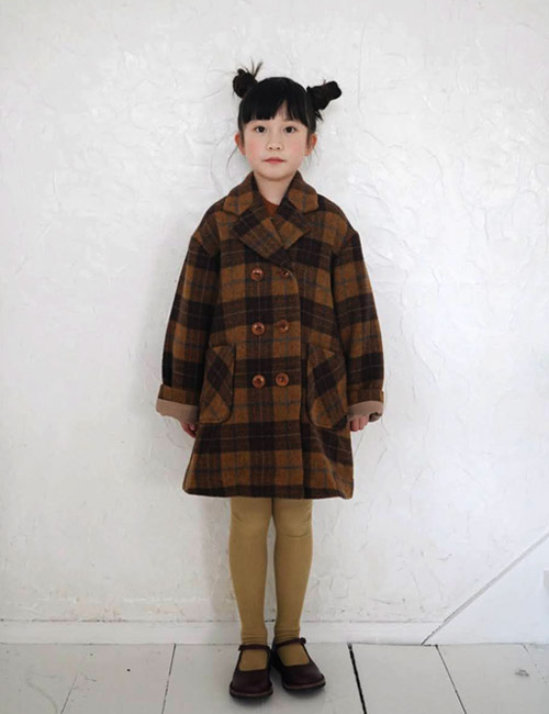 [MES KIDS DES FLEURS] double-breasted short peacoat _ Brown[90]