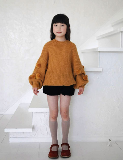 [MES KIDS DES FLEURS] sweater with pompom_caramel[XS, S, M, L]