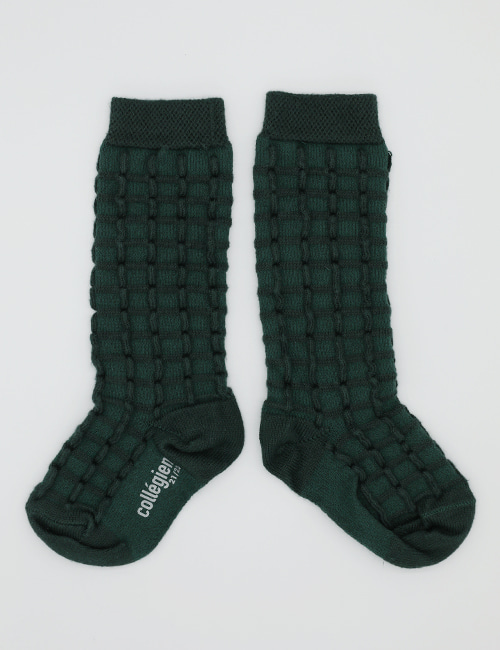 [COLLEGIEN]Textured Checked-knit Knee-high Socks (No.785)