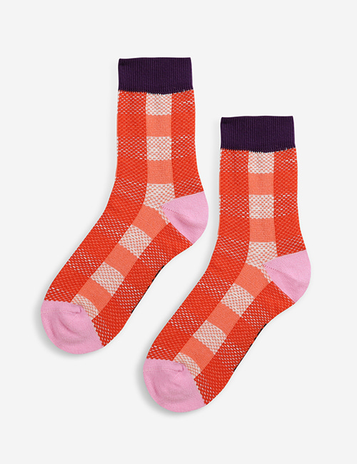 [BOBO CHOSES]  Red checkered short socks [23-25, 26-28, 29-31, 32-34]