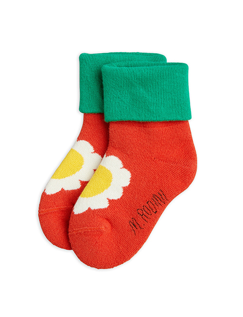 [MINI RODINI]  MR flower terry socks _ Orange
