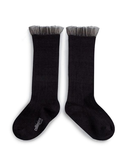 [COLLEGIEN] Tulle Frill Ribbed Knee-high Socks (N0.171)  [24/27]