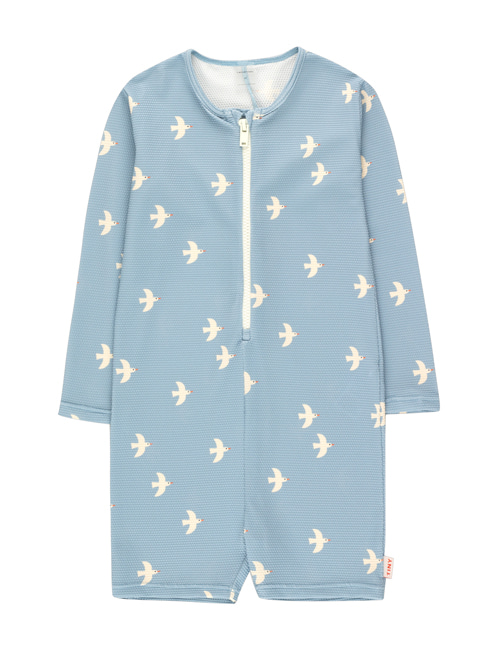 [TINY COTTONS]  BIRDS KID LS ONE-PIECE _ washed blue/light cream[6Y]