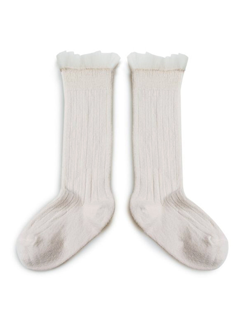 [COLLEGIEN] Tulle Frill Ribbed Knee-high Socks (N0.037)  [21/23,24/27,28/31,32/35]