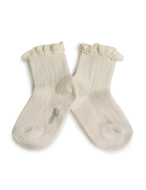 [COLLEGIEN] Lace Trim Ribbed Ankle Socks (N0.037) [28/31, 32/35]