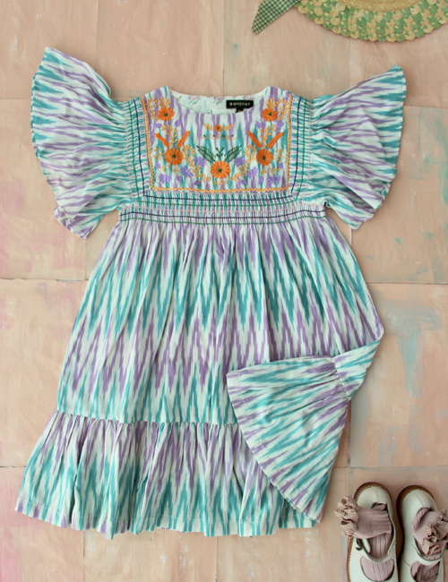 [BONJOUR DIARY] New Rosalie Dress with new sleeves _ Ikat violet / green