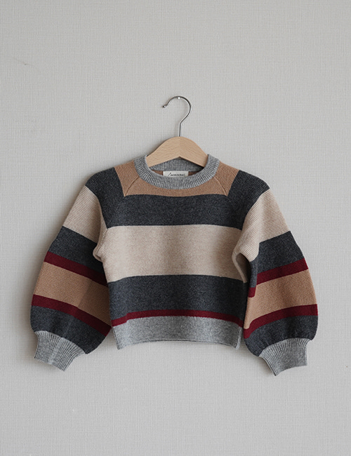 [MES KIDS DES FLEURS]striped sweater _ Khaki [90% WOOL,10% CASHMERE]]