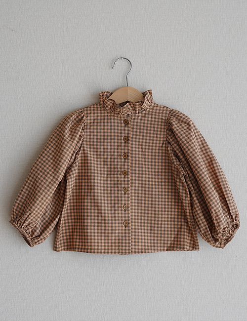 [MES KIDS DES FLEURS]lantern sleeve shirt _ brown [110]
