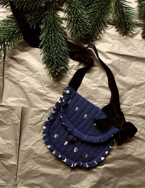 [BONJOUR DIARY] SMALL POUCH _ Indigo Tulle gold heart print