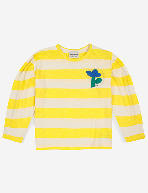 [BOBO CHOSES] Yellow Stripes long gathered sleeve T-shirt [4-5y, 6-7y, 8-9y, 10-11y, 12-13y]