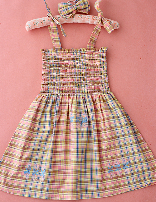 [BONJOUR DIARY] LONG SKIRT DRESS WITH HAIR CLIP _ Rainbow check [2-3Y,10Y,12Y]