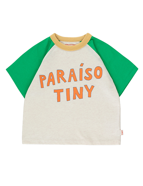[TINY COTTONS]  PARAISO TINY COLOR BLOCK TEE _ light cream heather/pine green