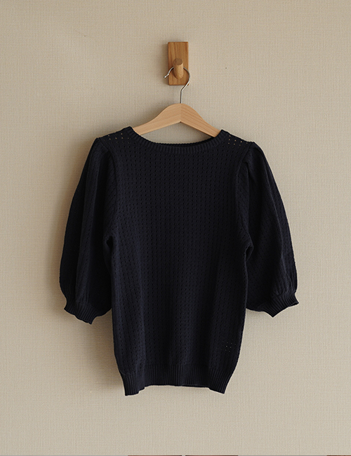 [ MES KIDS DES FLEURS] Puff sleeve sweater _ Navy (100%Cotton)