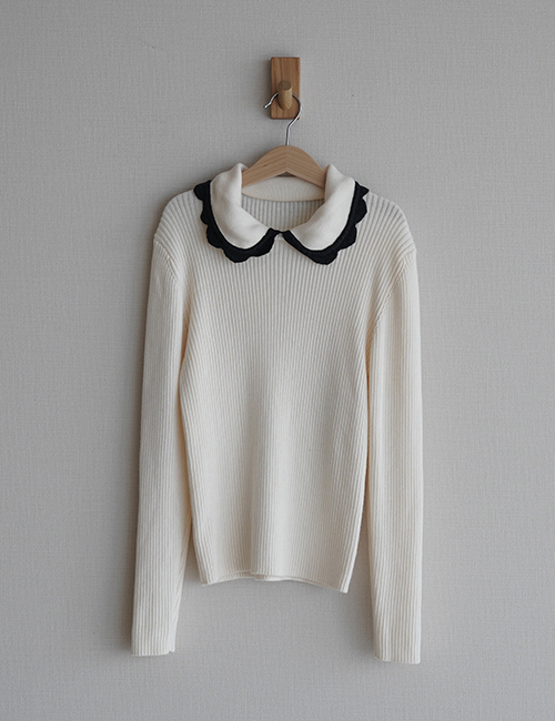[ MES KIDS DES FLEURS] Petal-neck sweater_White (39%Polyester 30%Alpaca  25%Nylon 6%Wool)