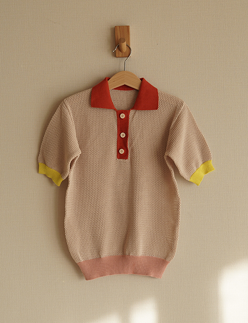 [ MES KIDS DES FLEURS] knitted polo shirt _ Beige(100%Cotton)