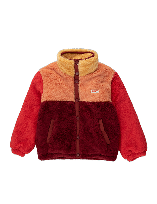 [TINY COTTONS]  COLOR BLOCK POLAR SHERPA JACKET_deep red/peach