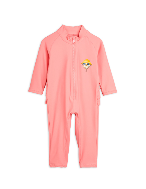 [MINI RODINI]Owl sp frill baby uv suit _ Pink [80/86, 92/98]