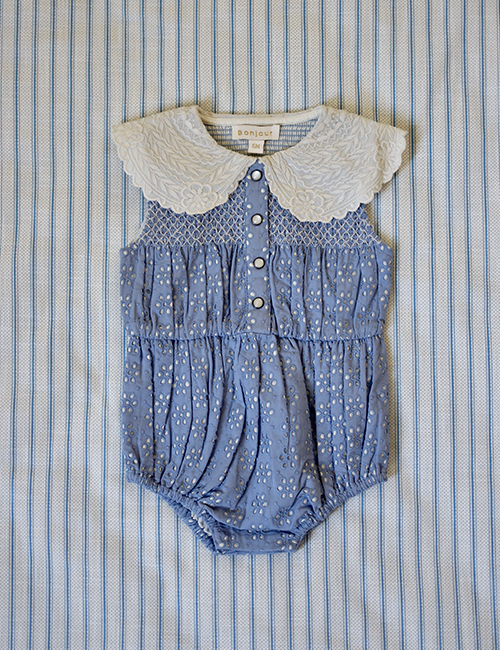 [BONJOUR DIARY] BABY ROMPER  _ Blue broderie anglaise organic voile [6M]