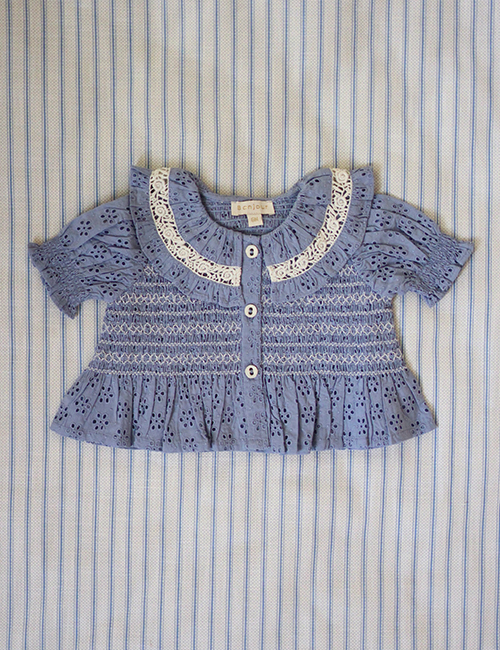 [BONJOUR DIARY] BLOUSE _ Blue broderie anglaise organic voile