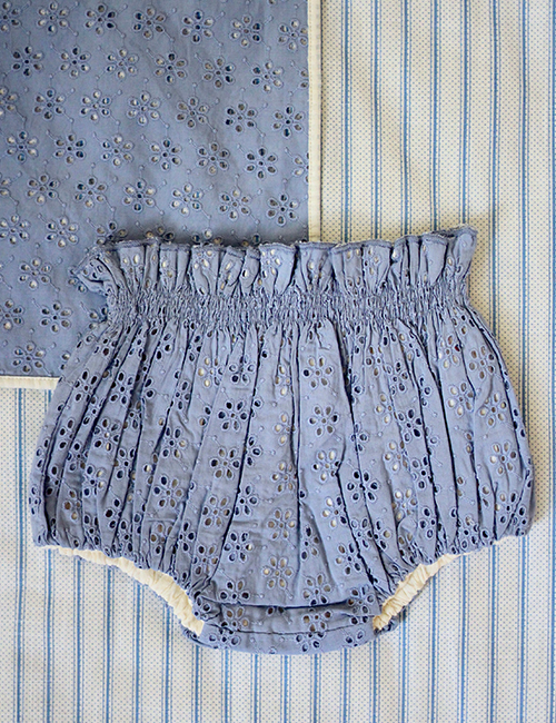 [BONJOUR DIARY] BABY SET - REVERSIBLE BLOOMER + SCARF 50*50  _ Blue broderie anglaise organic voile